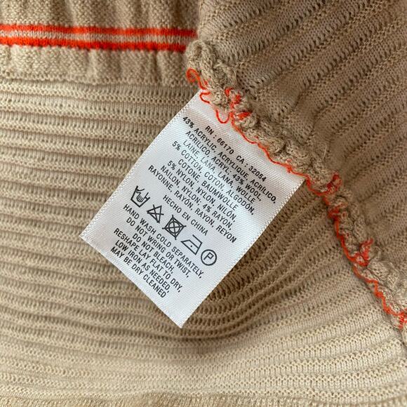 KNITTED & KNOTTED Anthropologie Elodie Tan Orange Stripe Sweater Dress Large - Picture 7 of 11